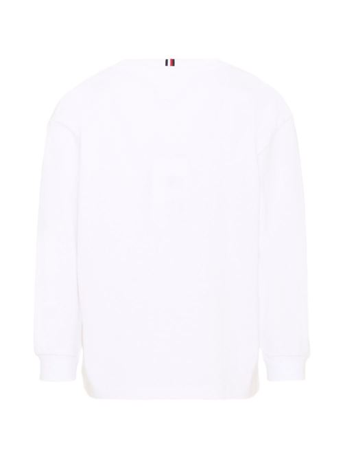 T-shirt Tommy Hilfiger da bambino bianca a maniche lunghe con logo sulla manica TOMMY HILFIGER KIDS | KB0KB10512YBR
